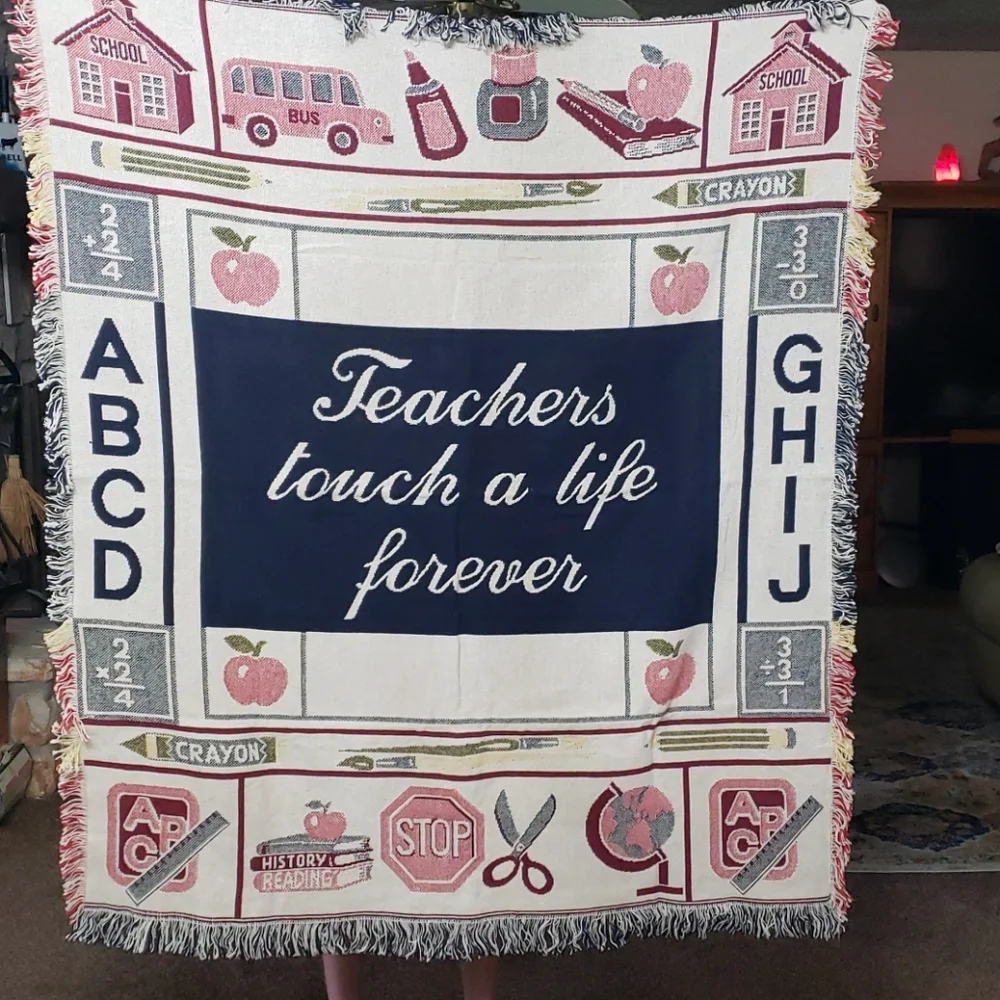 VTG 1995 Teacher's tapestry throw blanket cotton Teachers Touch a Life Forever